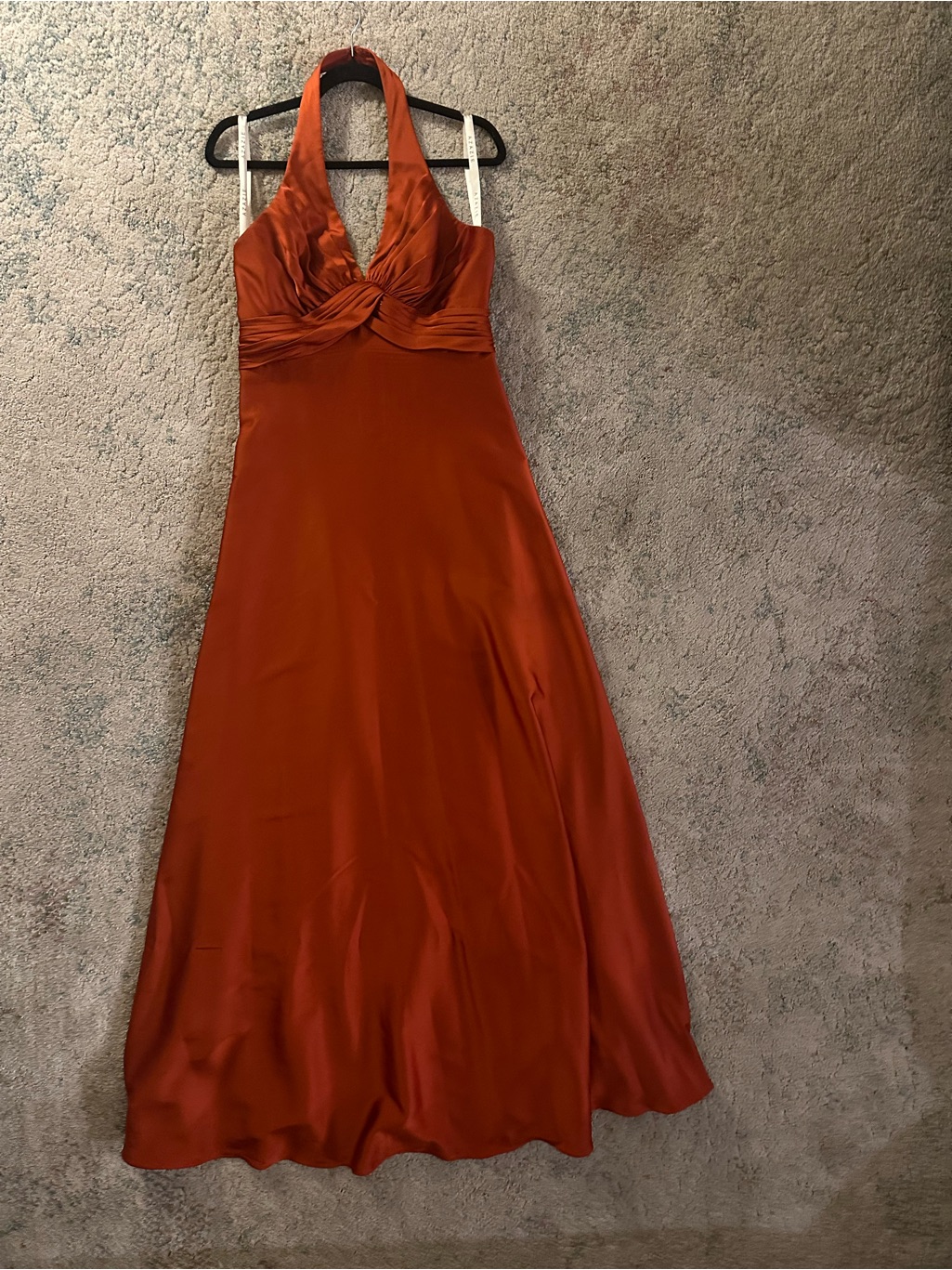 Azazie Burnt Orange Halter Satin Wedding Dress